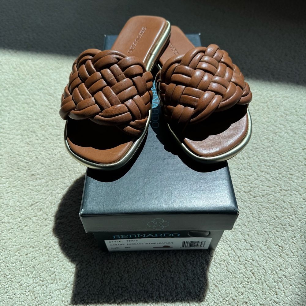 Bernardo Brown Troy Woven Slide Sandals